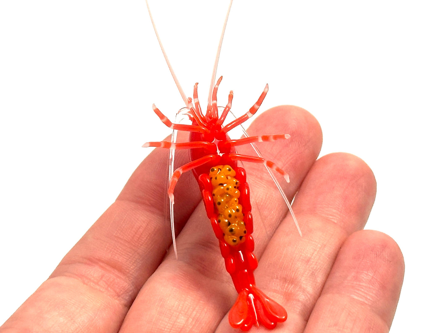 Red Cherry Shrimp with Eggs - Glass Figurine Sculpture