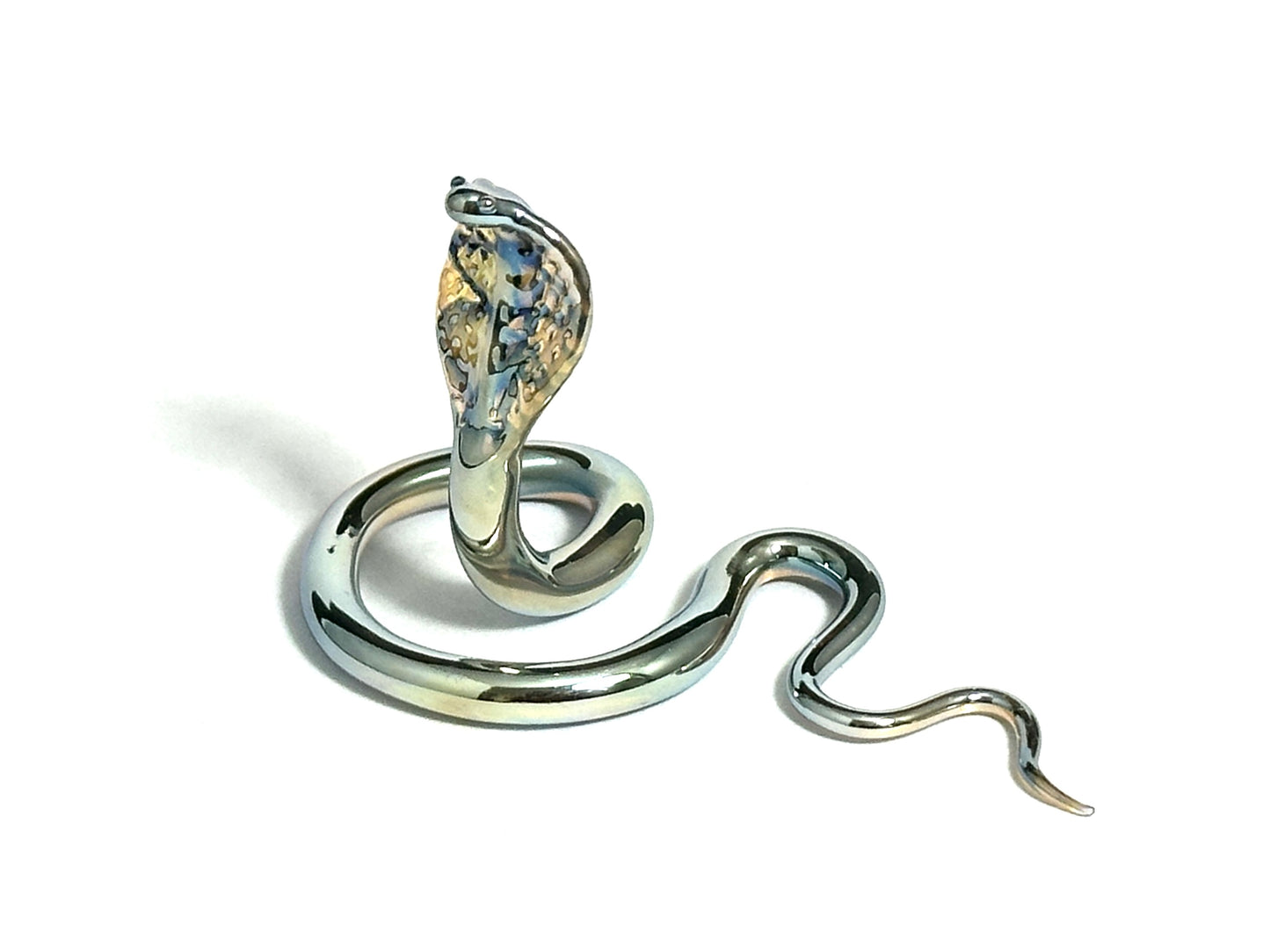 White Gold Cobra Snake - Glass Figurine Sculpture