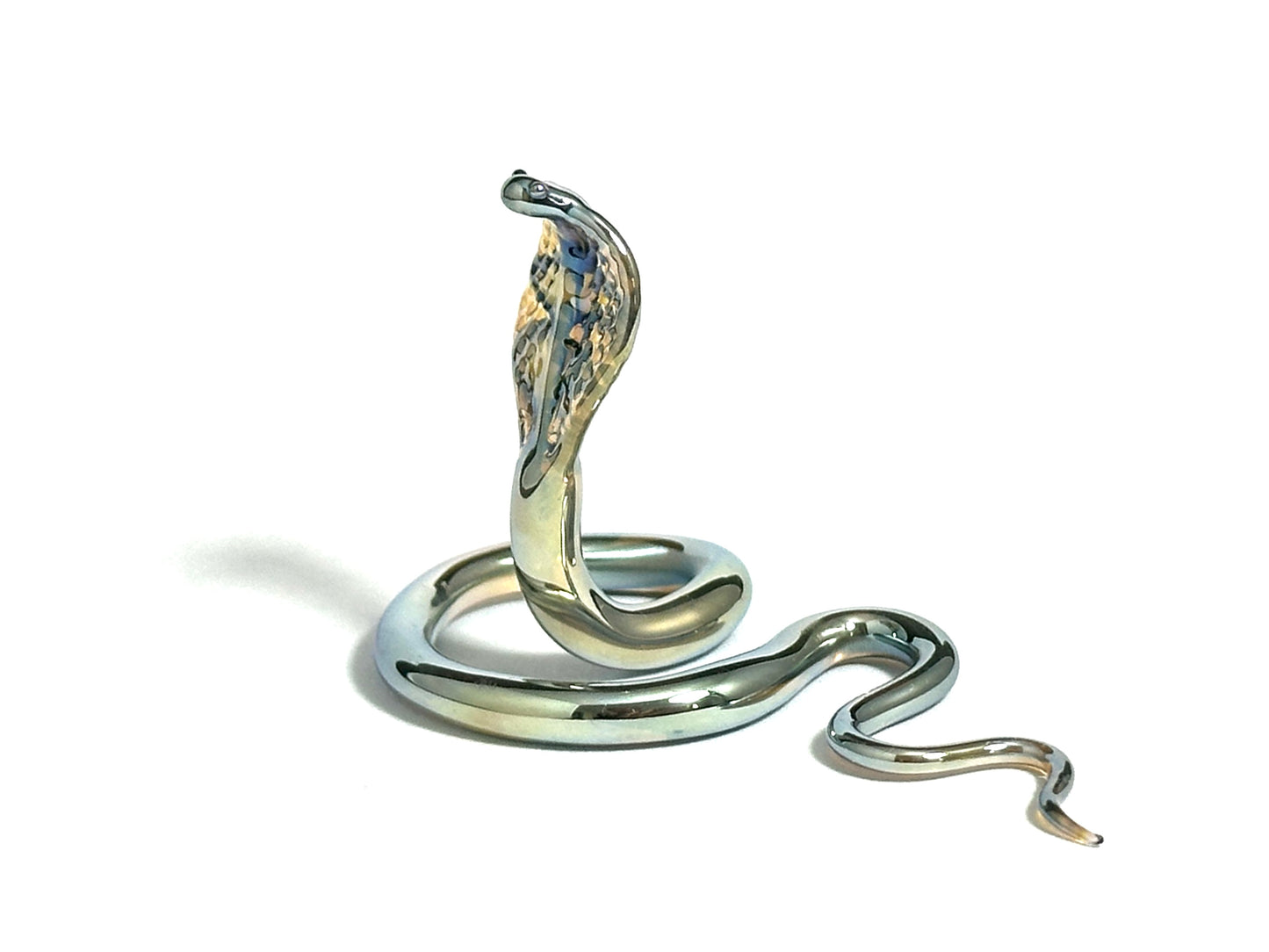 White Gold Cobra Snake - Glass Figurine Sculpture