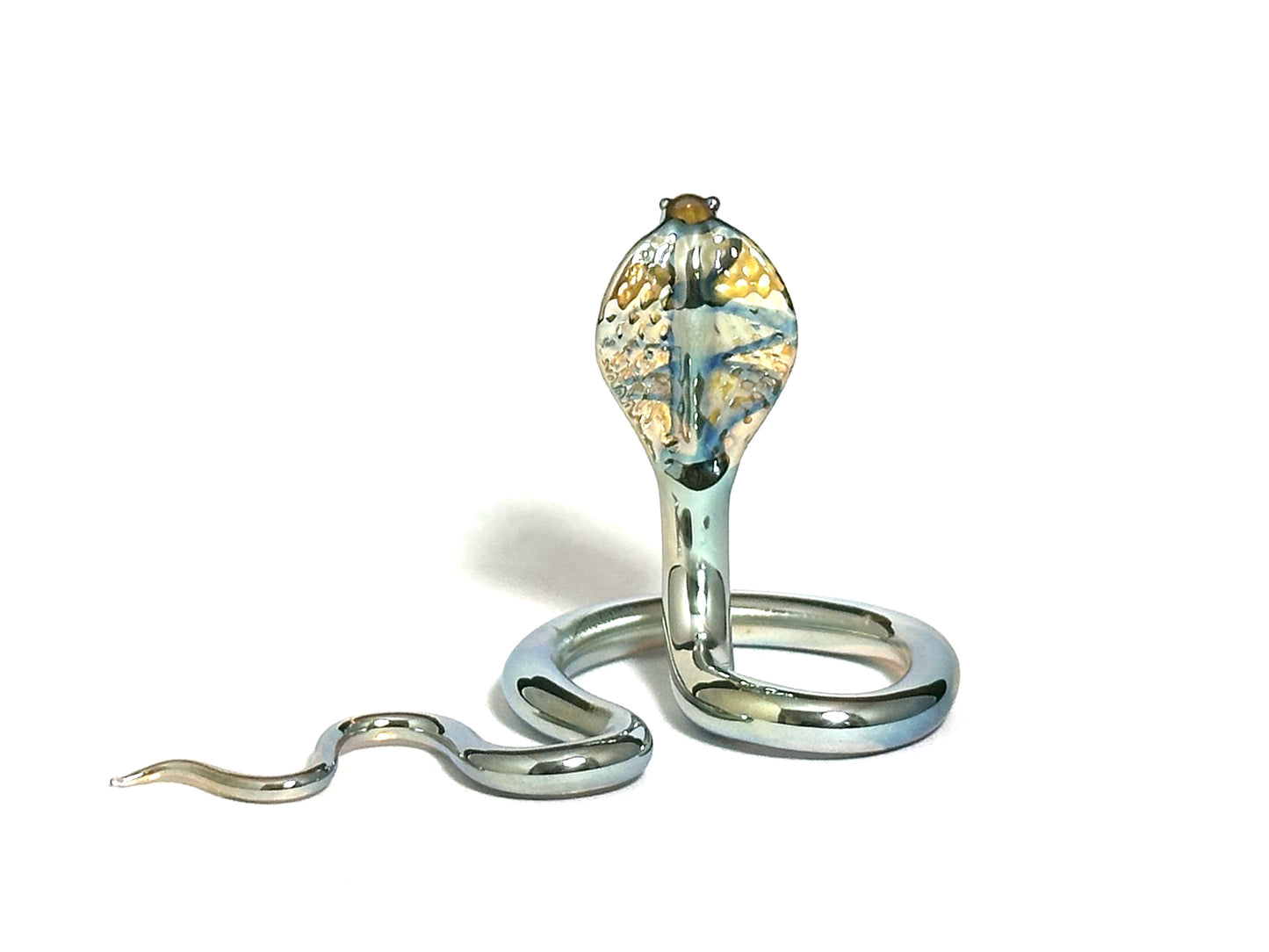 White Gold Cobra Snake - Glass Figurine Sculpture